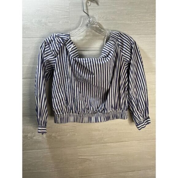 Blue & White Striped Off-Shoulder Crop Top By Zara Basic Collection With Long Sl - Picture 3 of 7
